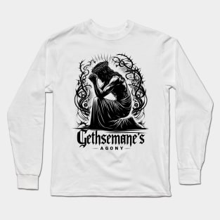 Gethsemane's Agony Jesus kneeling in prayer with a crown of thorns on his head Long Sleeve T-Shirt